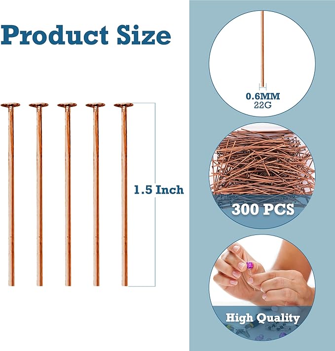 Mandala Crafts 1.5 Inch Antique Copper Flat Head Pins for Jewelry Making Earring Making Supplies – 300 PCs Jewelry Findings for Making Earring DIY Bracelets Rosary Charms