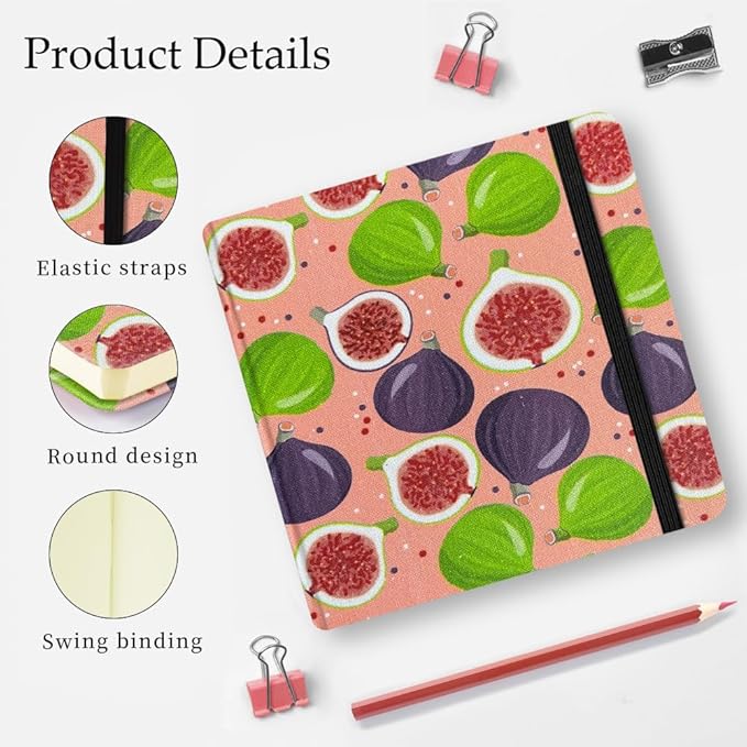 Mifuner Small Square 5x5 80gsm Mini Notebooks Blank Pages Sketchbooks Travel Journal Pocket Hardcover Paint Writing Notebook Blank Diary Memo Planner Sketchbook Fabric Cover, Fig