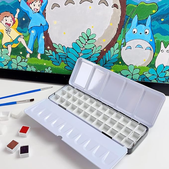 FCLUB Empty Watercolor Palette Paint Case - Medium Watercolor Tin Metal Box Tin with 36 Half Pans