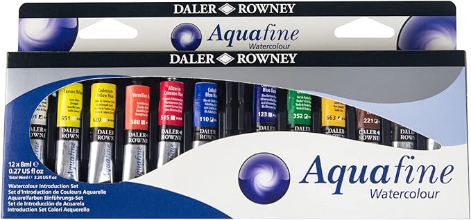Aquafine Daler Rowney Watercolour Introduction Set-12 x 8 mL Tubes, Assorted