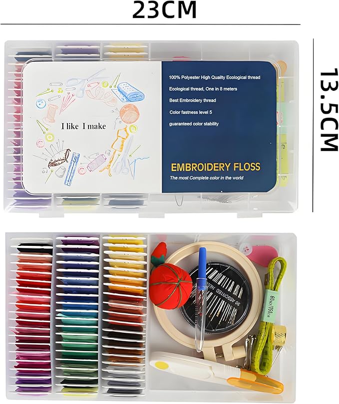 Huacan Embroidery Floss Kit with Storage Box 36/50 Colors Stitching Threads Sewing Kits 53/67 Pcs DIY Cross Stitch Accessories Set for Adults Beginner (60 Color（109 Pcs）)