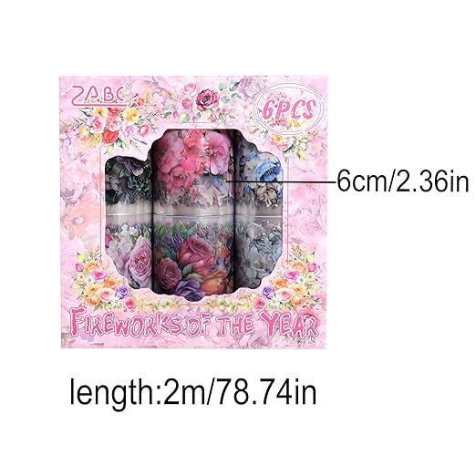 Floral Washi Tape Set, 6 Rolls Wide Aesthetic Decorative Flower Tape for Journaling, Scrapbooking, Bullet Journal, Junk Journal, DIY Crafts and Gift Wrapping (Floral)