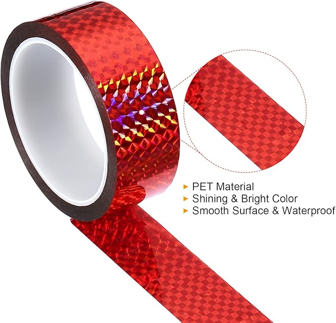 PATIKIL Prism Tape 1.4 Inch x 55 Yards, Holographic Metalized Reflective Adhesive for Detailing Accent Wall Decor Art, Red