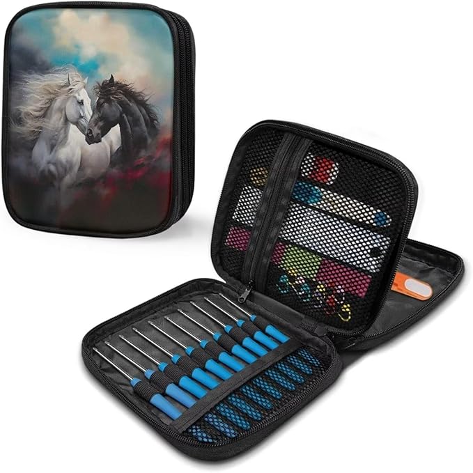 Hechitok Horse Print Empty Crochet Hook Case Crochet Hook Organizer Case Stand Up Crochet Organizer Crochet Hook Holder for Knitting Crochet Supplies