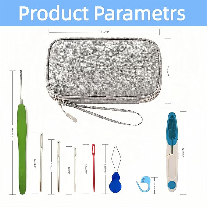Crochet Hooks,Crochet Hook Set with Portable Case,Ergonomic Crochet Hooks with Soft Grip Handles,9 Sizes from 2mm-6mm,Crochet Kit for Beginners DIY Dolls Bags Clothes Handmade(Grey)