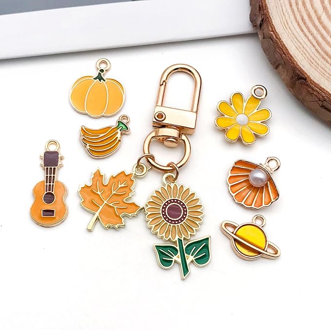 WOCRAFT 40pcs 20 pairs Assorted Enamel Bracelet Charms for Jewelry Making DIY Necklace Bracelet Earrings Keychain Crafting Charms Kit Crafts (Yellow-SN990)