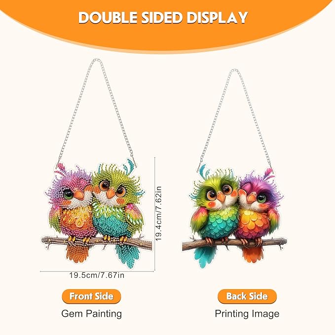 NEWENMO Diamond Art Kit for Adult, Funny Birds, Diamond Art Painting Double Sided Window Pendants for Home Garden Wall Hanging, DIY Special Shaped Gem Hanging Ornaments, Colorful Birds