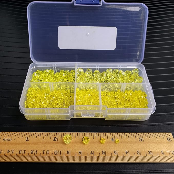 Yellow Bicone Glass Beads for Jewelry Making, Faceted Crytal Spacer Beads for Bracelet Necklace Earring (3mm 4mm 6mm 8mm Mixed Sizes, 1040pcs)