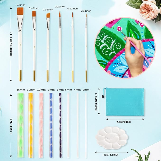 Augshy Mandala Dotting Tools Painting Kit, 58Pcs Dotting Tools for Painting DIY Rock Template Stencils Kit Brush Tray Pen Zipper Bag for Stone Canvas Mandala Arts