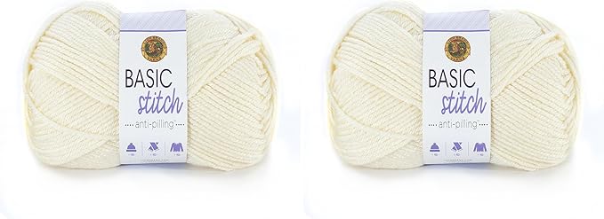 Lion Brand Yarn Basic Stitch Anti-Pilling Knitting Yarn, Yarn for Crocheting, Ecru, 555 Foot (Pack of 2)
