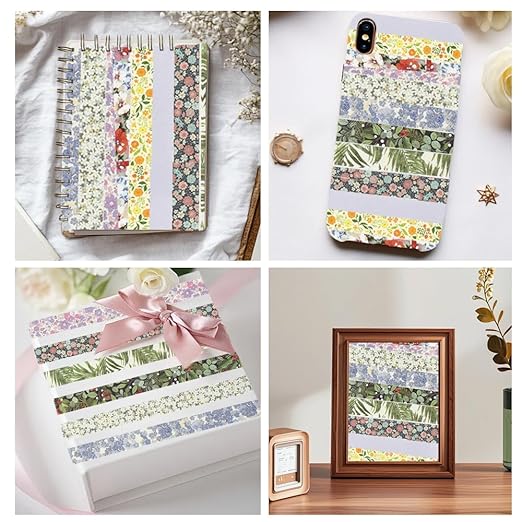 Washi Tape Set 20 Rolls Cute Vintage Washi Tape Decorative Tapes Adhesive Craft Washy Pattern Tapes for Scrapbooking Arts DIY Crafts Journal Planners Gift Wrapping Junk Journal Supplies, Natural