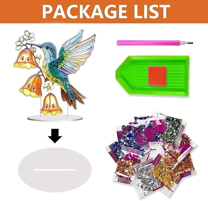 hyzsj DIY Diamond Desktop Ornament Hummingbird Wind Chimes,Crystal Diamond Art Painting Tabletop Ornaments Single Sided,Ornament for Adult Beginner Home Office Decor Crafts Gift