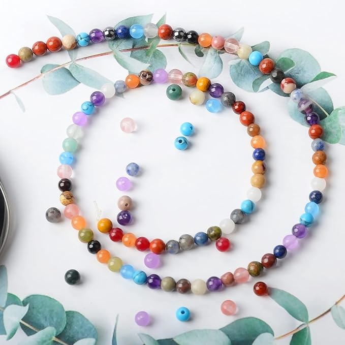 4mm natural mixed materials gemstones beads tiny spacer round loose beads jewelry making kit with thread and needles 600 pcs(24 natural, 4mm)