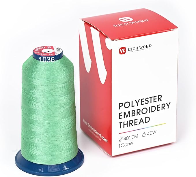 Poolin Embroidery Machine Thread Richword Selected Green 4000M 40WT Polyester Embroidery Thread – Smooth, Strong Single Spool for Home & Commercial Machines 1036