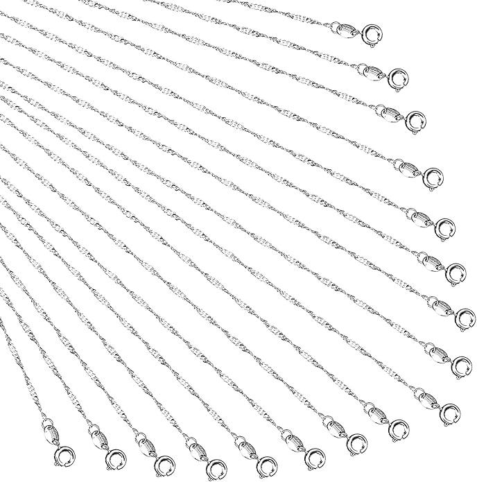 Whaline 24 Pack Silver Plated Chain Necklace 925 Water Ripple Plated Necklace for Jewelry Making Craft, Womens and Girls