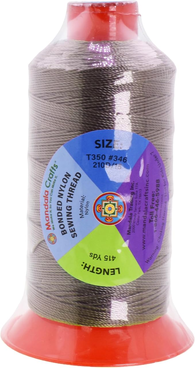 Mandala Crafts Size 346 210D T350 Bonded Nylon Thread - Taupe 415 YDs Tex 350 Heavy Duty Sewing Threads for Leather, Jeans, Weaving, Outdoor Marine Upholstery