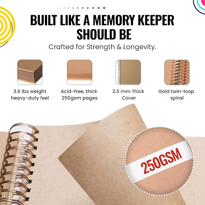 Scrapbook Album | Extra Thick Kraft Paper with Hardcover - 12 x 12 250 gsm, 50 sheet