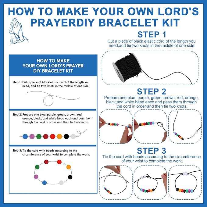Tondiamo 24 Sets The Lord's Prayer Wristband Craft Kit Christian Faith Beaded Craft Eight Colors Beads DIY Religious Bracelet Jewelry Making Gifts for Vbs Supplies Fun Home Activities