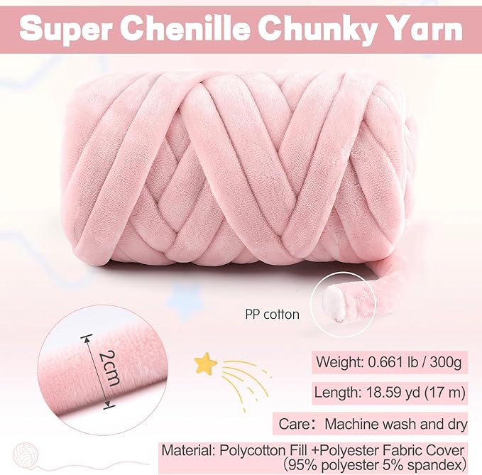 Chunky Yarn for Hand Knitting & Arm Knitting - 2-Pack Value Bundle (1.32lb Total) of Super Bulky Velvet Chenille Tube Yarn for Larger DIY Projects | No-Tool, Machine Washable, Bright Yellow