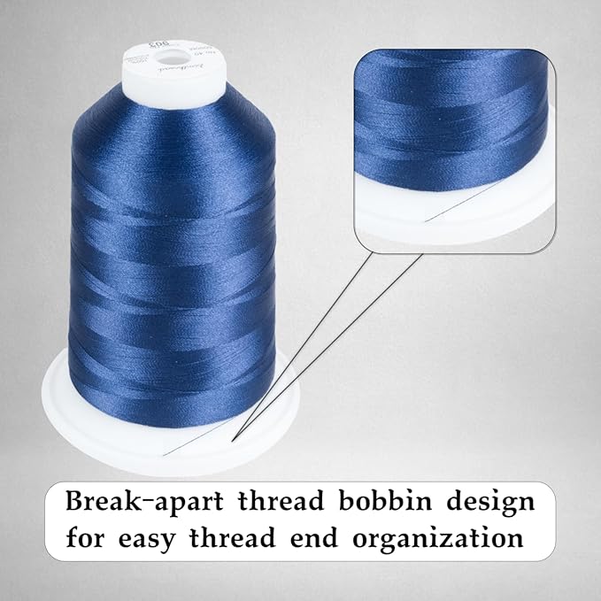 Simthread Trilobal Polyester Thread – 5000M (5500yds) No.40 – Super Sheen, Tangle-Free – Built-in Thread Lock Spool – Compatible with Brother, Singer, Janome & More, Navy Blue-903