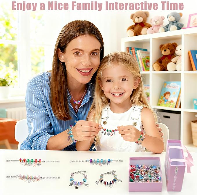 Emibele Charm Bracelet Making Kit, Jewelry Making Kit for Girls Age 8-12, Unicorn/Mermaid DIY Bracelets Crafts Kit for 5 6 7 Girls, Gifts Idea on Birthday Valentines Easter