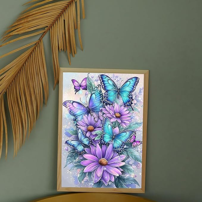 MBNTJHT DIY Butterfly Diamond Art Kits for Adults Beginners,Easy Flowers 5D Round Drill Diamond Painting Kits on Canvas,Butterfly and Floral Gem Art Kits for Home Wall Decor 12X16 Inch.