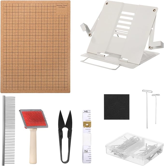 106 PCS Macrame Board Set, with 12x16 Inch Macrame Board Adjustable Holder with T Pins Double Sided Grids Bracelet Making Board with Brush Scissor Ruler Tools for Braiding Cording Creating (A)