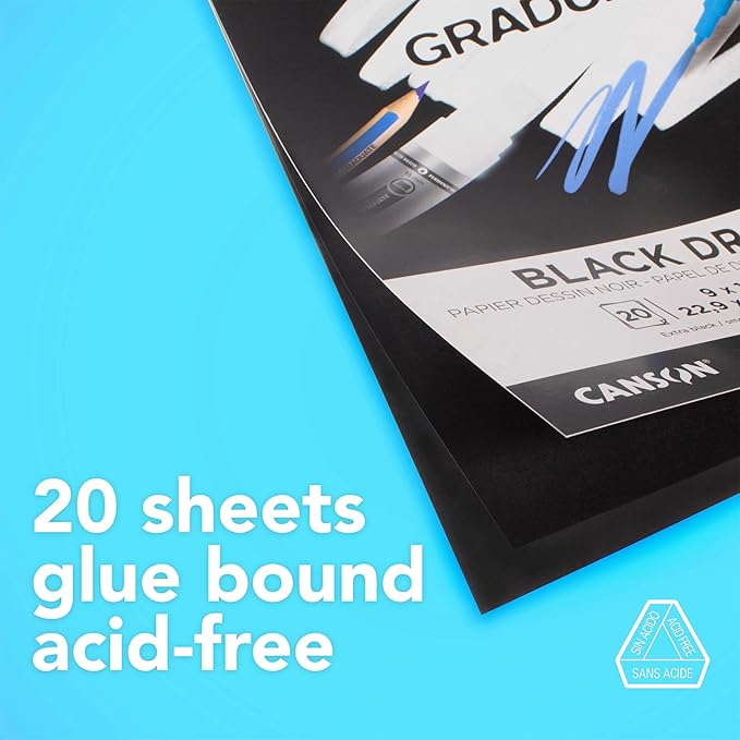 Canson Graduate Black Drawing Pad, Foldover, 9x12 inch, 20 Sheets | Artist Paper for Adults and Students - Drawing, Sketching and Art Journaling