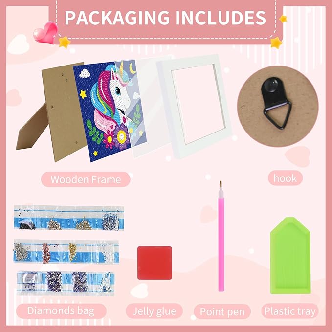 FlyingMage 5D Diamond Art Painting Kits with Wooden Frame, Cute DIY Diamond Art Mosaic Kits for Adults Women Teen, Kawaii Diamond Crafts Arts Full Drill Diamond Dots (Blue Unicorn)