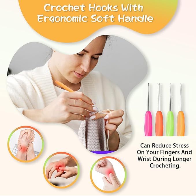 Molain 4 Pcs Crochet Hook Set, 1 mm, 1.25 mm, 1.5 mm, 1.75 mm - Small Size, Ergonomic Handle - Lace Crochet Hooks for Knitting Scarf, Gloves, Bags, Hats, Socks