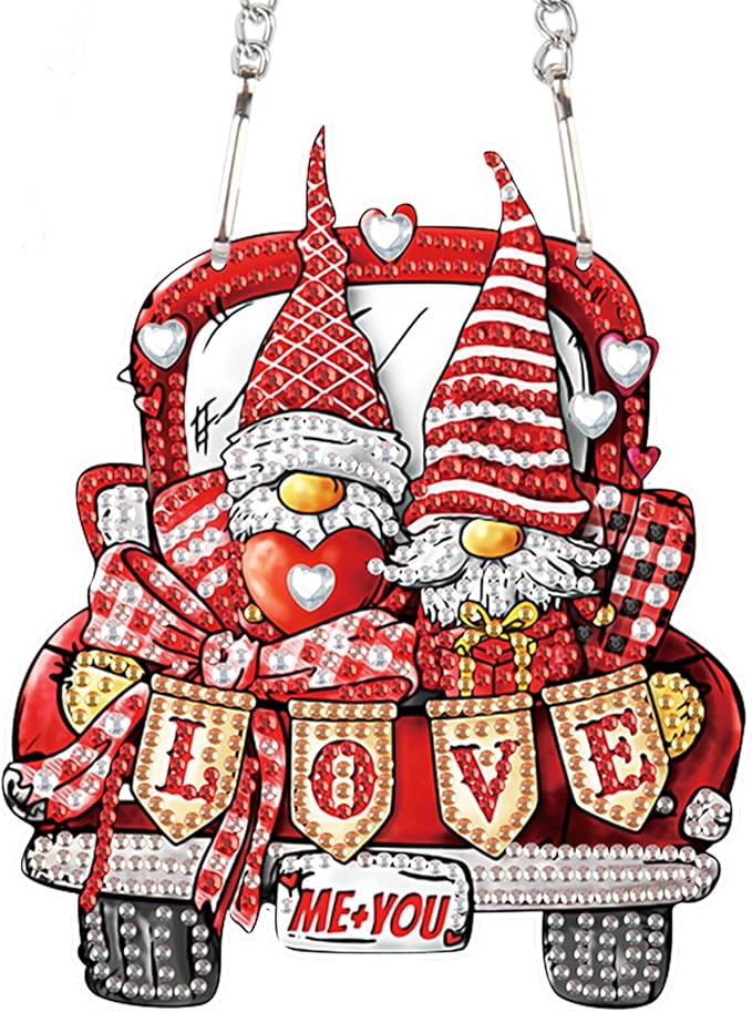 DIY Diamond Art Painting Hanging Pendant, Gnome 5D Special Shape Crystal Diamond Art Partial Mosaic Making Craft Car Ornaments, Valentine's Day Home Wall Decor Window Suncatchers Handmade Gift