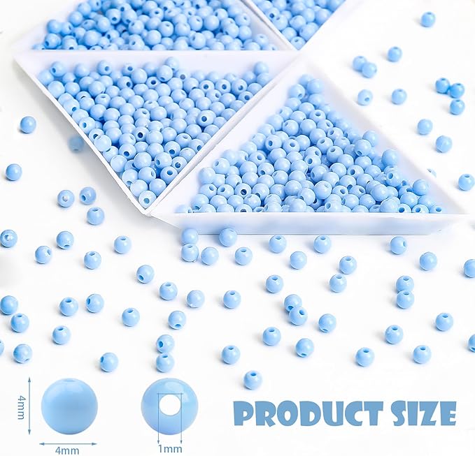 bonny boxx 2000pcs 4mm smooth aquamarine acrylic round beads, plastic resin bubblegum balls chunky gumball beads for necklace and bracelet making, crafting supplies
