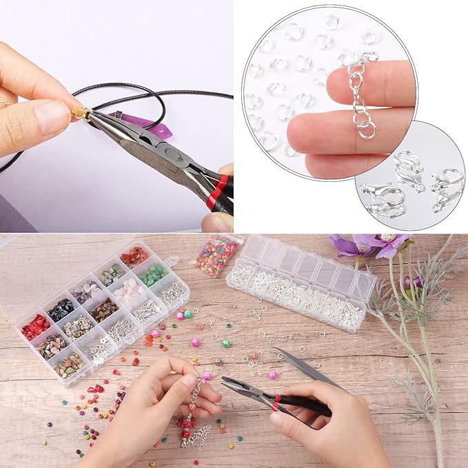 Jump Rings for Jewelry Making Kit, 1500 pcs Jewelry Repair Kit for Necklace Bracelet, Lobster Clasps and Closures Repair Supplies Kit with Pliers Tweezers-Silver