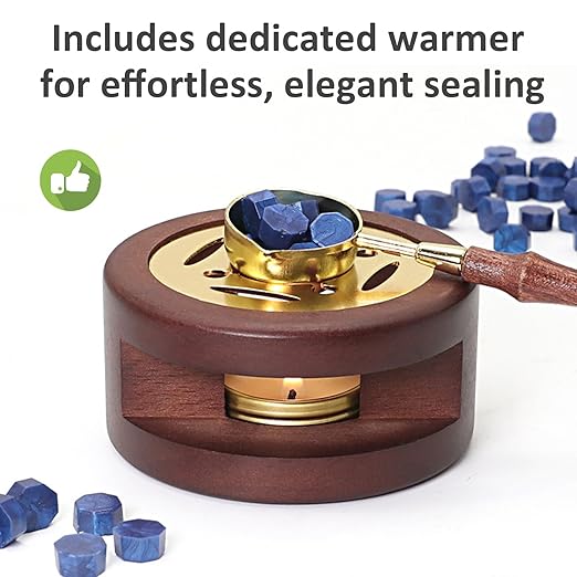 Wax Seal Beads Kit - 300pcs Pine Green Sealing Wax Beads with Wood Melting Warmer, Spoon & 10 Mini Candles for Stamp Seals, Wedding Invitation, Envelope, Cards, Gift Wrapping Decorations