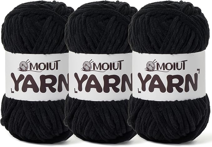 3 Pack Fluffy Chenille Yarn for Crocheting, Chunky Velvet Yarns for Crochet Amigurumi, Baby Yarn for Crocheting Soft Blanket, 262.4yds /10.5 oz Bulky Yarns for Crafts/Hats/Shoes/Socks (3 Black)