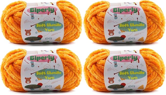 4 * 100g Velvet Chenille Chunky Yarn for Crocheting - 49.2yds per Skein Plush Fluffy Yarn - Easy to Use for Baby Blankets, Knitting Creations & DIY Crafts (4, Orange)