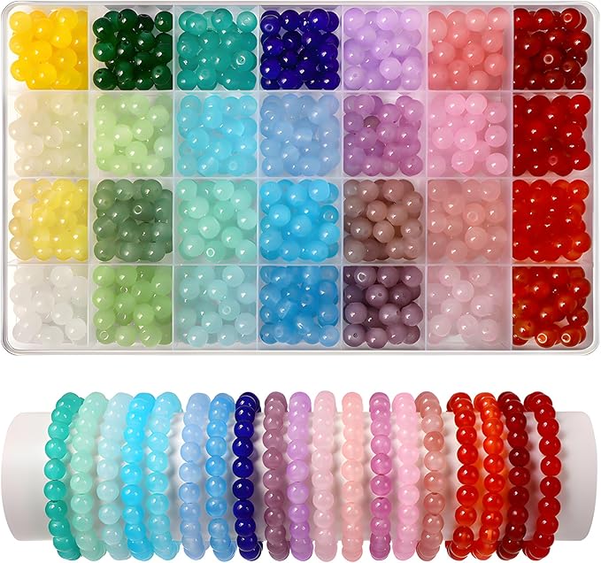 700 Pcs 8mm Glass Beads for Jewelry Making,28 Colors Crystal Beads Bracelet Kit for Bracelet Jewelry Making and DIY Crafts