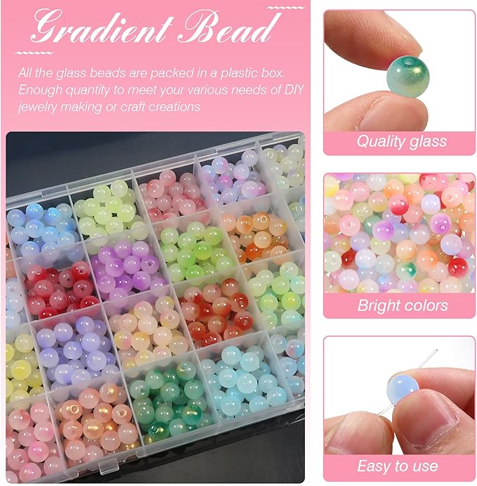 TOAOB 600pcs Glass Beads for Jewelry Making 24 Colors 8mm Round Crystal Gradient Beads Bracelet Making Kit for Necklace Jewelry Making and DIY Crafts