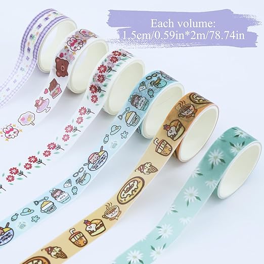 60 Rolls Cute Washi Tape Set,15 mm Wide Colorful Decorative Tape,Cute Creative Washi Tapes,Scrapbook Supplies Kit,for and DIY Crafts,Gift Wrapping,Holiday Party Decorations(Each Rolls 2.18 Yards)