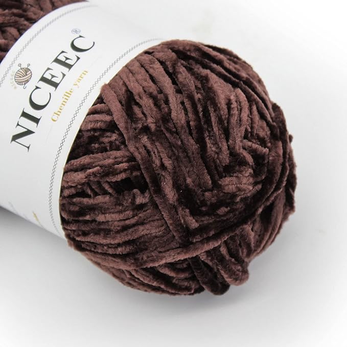 NICEEC 2 Skeins Soft Chenille Yarn Blanket Yarn for Knitting Fancy Yarn for Crochet Weaving DIY Craft Total Length 2×255m (2×279yds, 2×150g)_Coffee