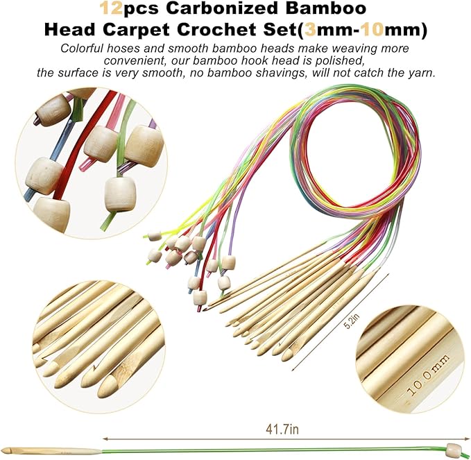 Tunisian Crochet Hooks Set with Case: 24pcs Tunisian Crochet Bamboo Hooks Set with Cable Afghan Aluminum Hooks Metal Crochet Yarn Extra Long Needles Knitting Tools Supplies