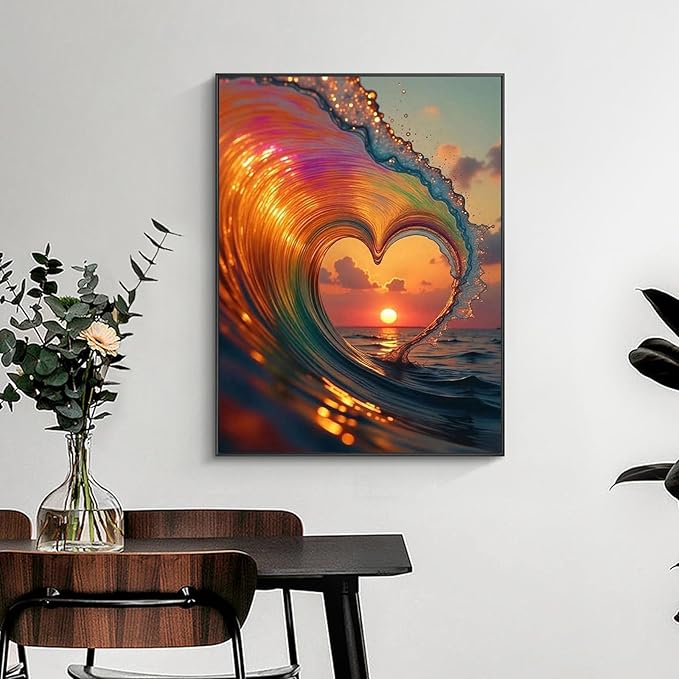 Yezavesu Love Diamond Art Kits for Adults, Waves 5D Diamond Painting Kit for Beginners, DIY Round Full Drill Painting with Gem Art Craft Kits for Home Wall Decor 12x16 Inch