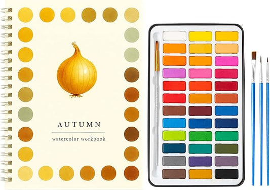 Watercolor Practice Workbook with Guided Themed Pages – Spiral Bound Painting Exercise Book with Included Paint Set & Assorted Brushes for Beginner Art Practice (Autumn)