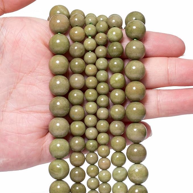 Stone Beads, 45pcs Olive Green Jades, 8mm Round Loose Beads for Jewelry Making, Bracelets, with Bag, String & Card