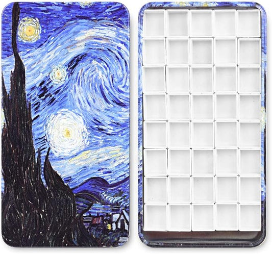 40Pcs Empty Half Pans with Magnetic Stripe Watercolor Paint Travel Tin Palette Case, Artist Paints Half Pan Kits for DIY Watercolor Oils or Acrylics Painting Art Drawing Starry Night