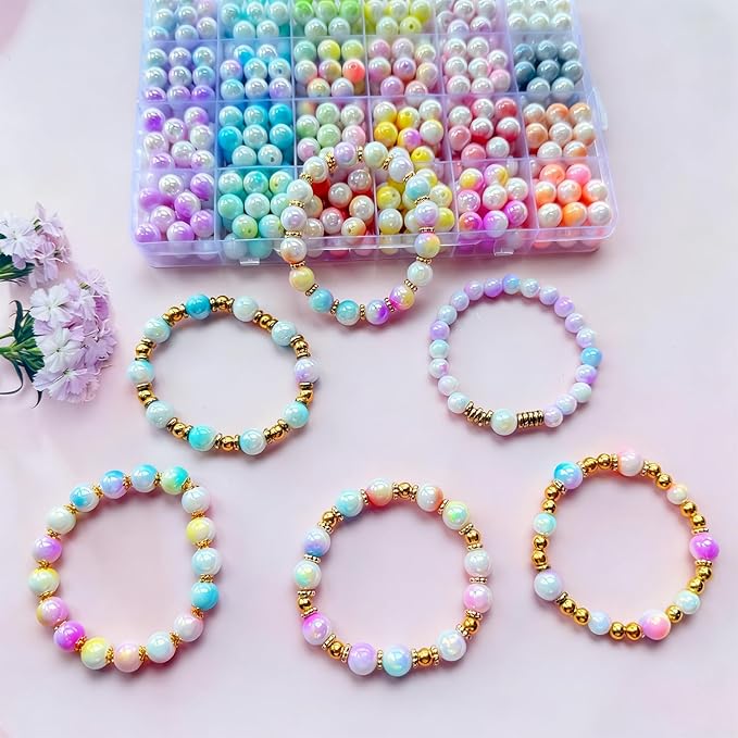 408Pcs 10mm Acrylic Round Beads for Jewelry Making, 24 Colors Pastel Two Tone Round Bead for Bracelets Making Kit Candy Color Plastic Bubble Gum Beads Pastel Loose Beads Bulk for DIY Necklace Crafts