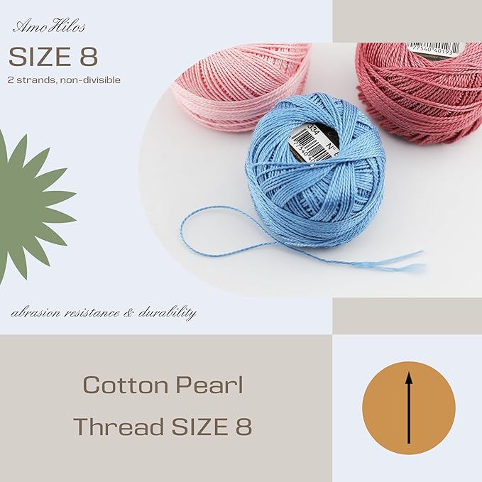 Size 8 Double Mercerized Egyptian Long Staple Cotton Pearl Thread Ball 5 Grams Rainbow Color Embroidery Thread 10 Colors per Box for Crochet Hardanger Cross Stitch Hand Embroidery (Set C)