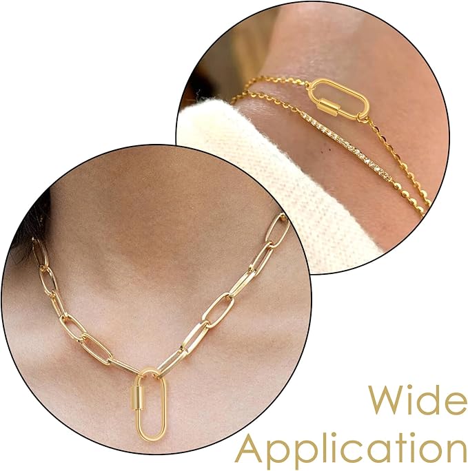 10pcs Small Locking Charms, Screw Carabiner Lock Charms Metal Oval Keyring Holder Clasp Carabiner Necklace Clasps Gold Keychain Clip for DIY Jewelry Making Handbag Accessory(Gold)
