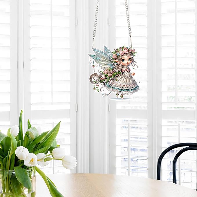 AiYuanzsh Butterfly Elf 5D Diamond Painting Hanging Ornament Kit, Special Shaped Crystal Rhinestone Suncatcher Craft, DIY Diamond Art Pendant Decoration for Home Office, Gift for Adults