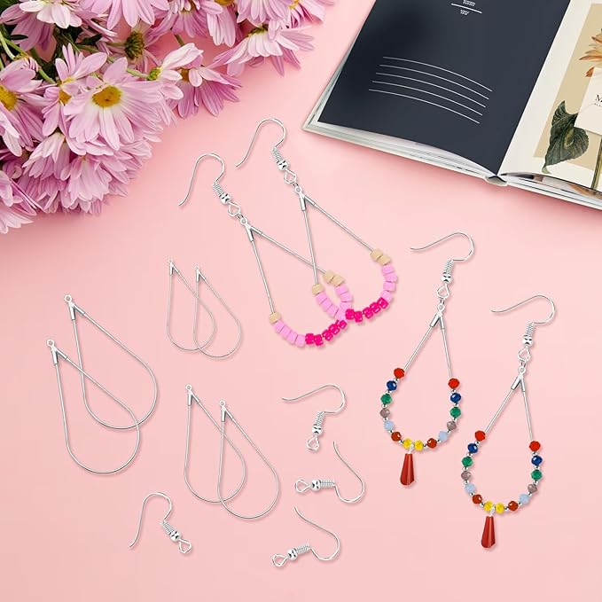 280pcs jewelry making kit with beading hoop, earring findings, hooks, jump rings, backs for diy craft earring jewelry making (white, teardrop)